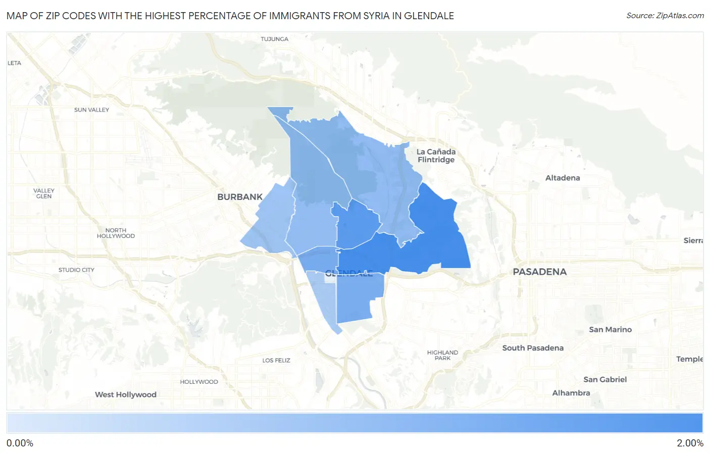 Zip Codes with the Highest Percentage of Immigrants from Syria in Glendale Map