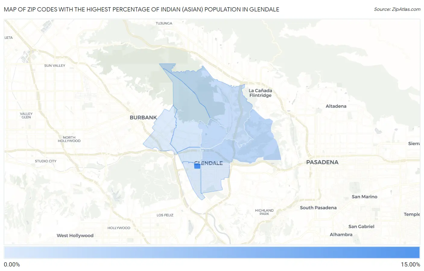 Zip Codes with the Highest Percentage of Indian (Asian) Population in Glendale Map