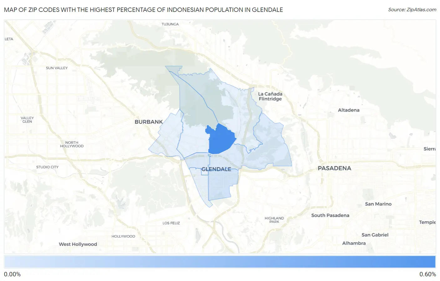 Zip Codes with the Highest Percentage of Indonesian Population in Glendale Map