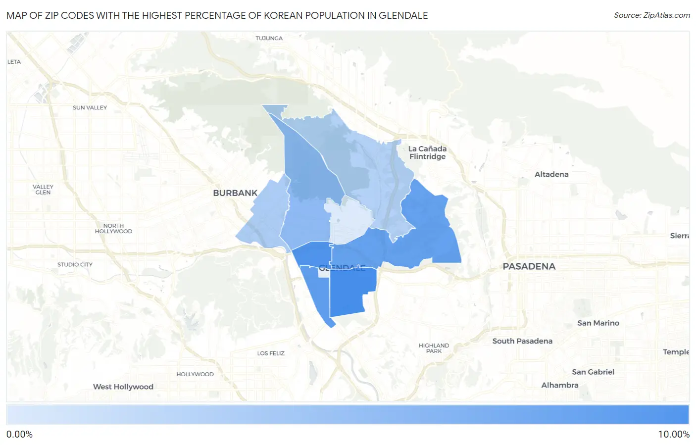 Zip Codes with the Highest Percentage of Korean Population in Glendale Map