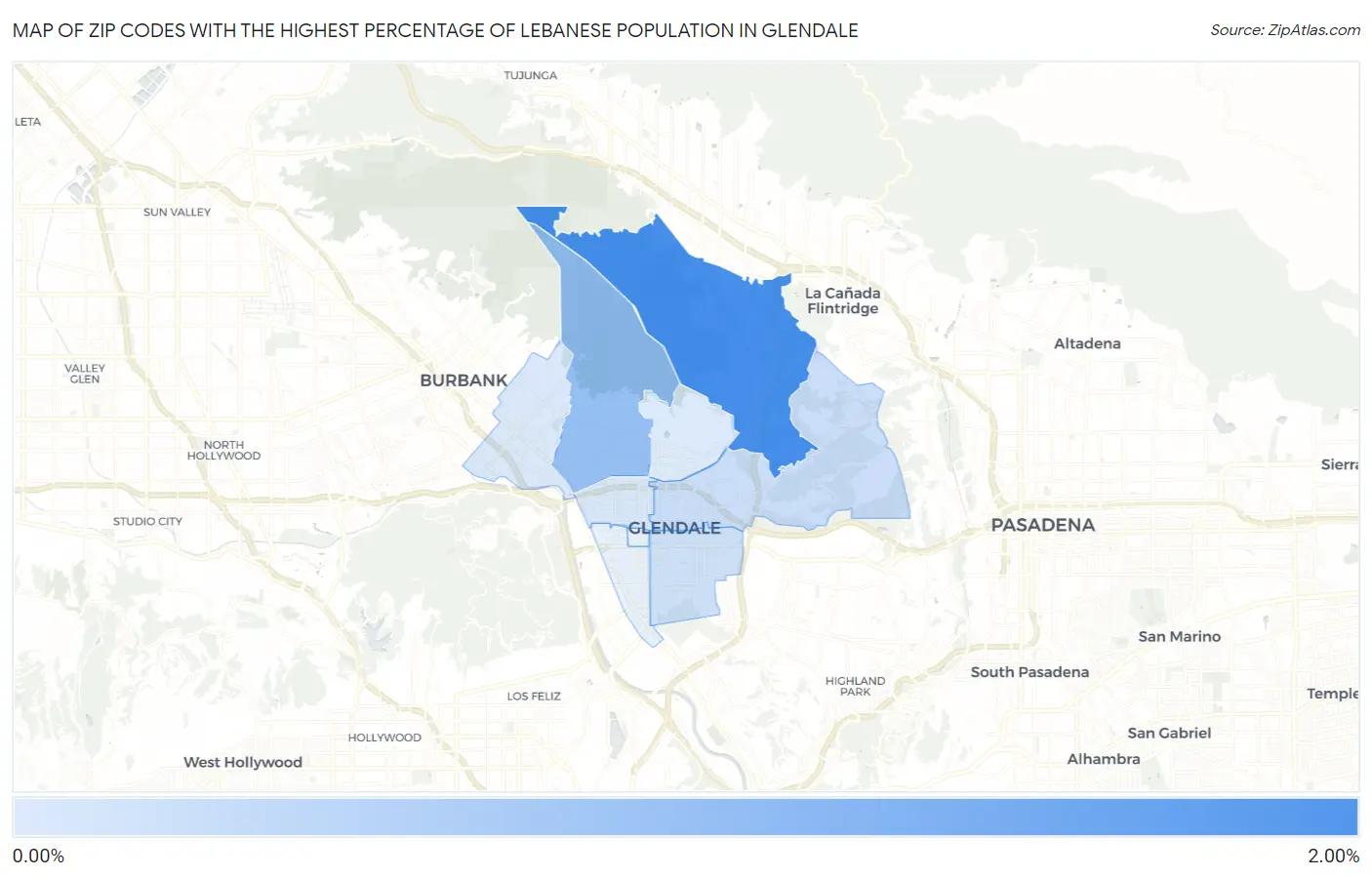 Zip Codes with the Highest Percentage of Lebanese Population in Glendale Map