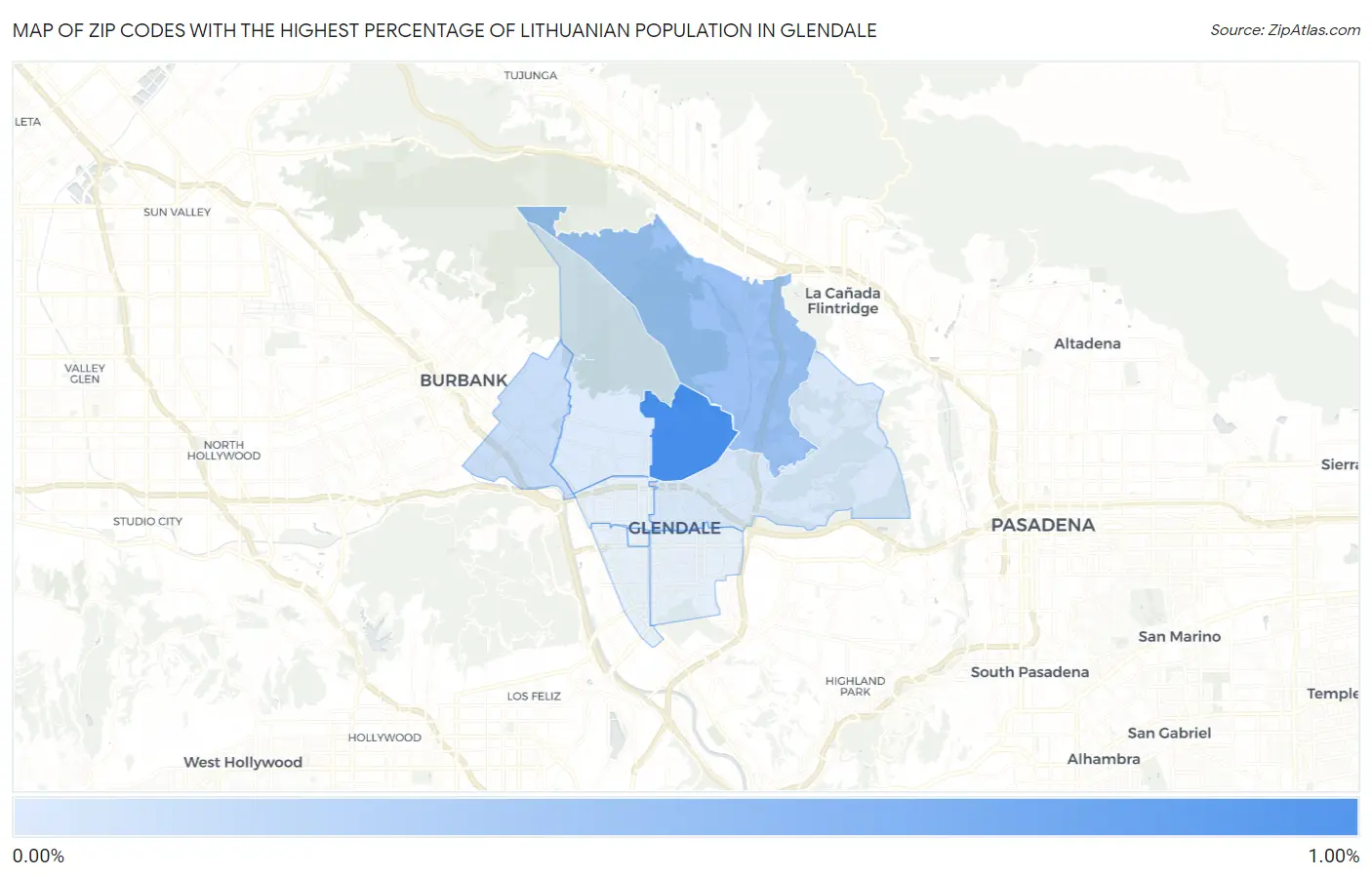 Zip Codes with the Highest Percentage of Lithuanian Population in Glendale Map