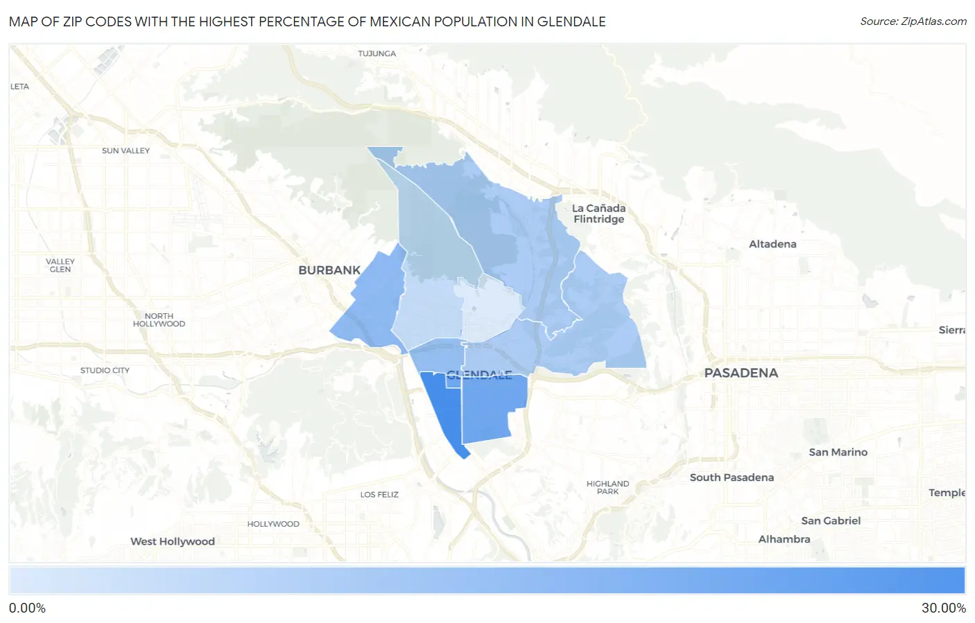 Zip Codes with the Highest Percentage of Mexican Population in Glendale Map