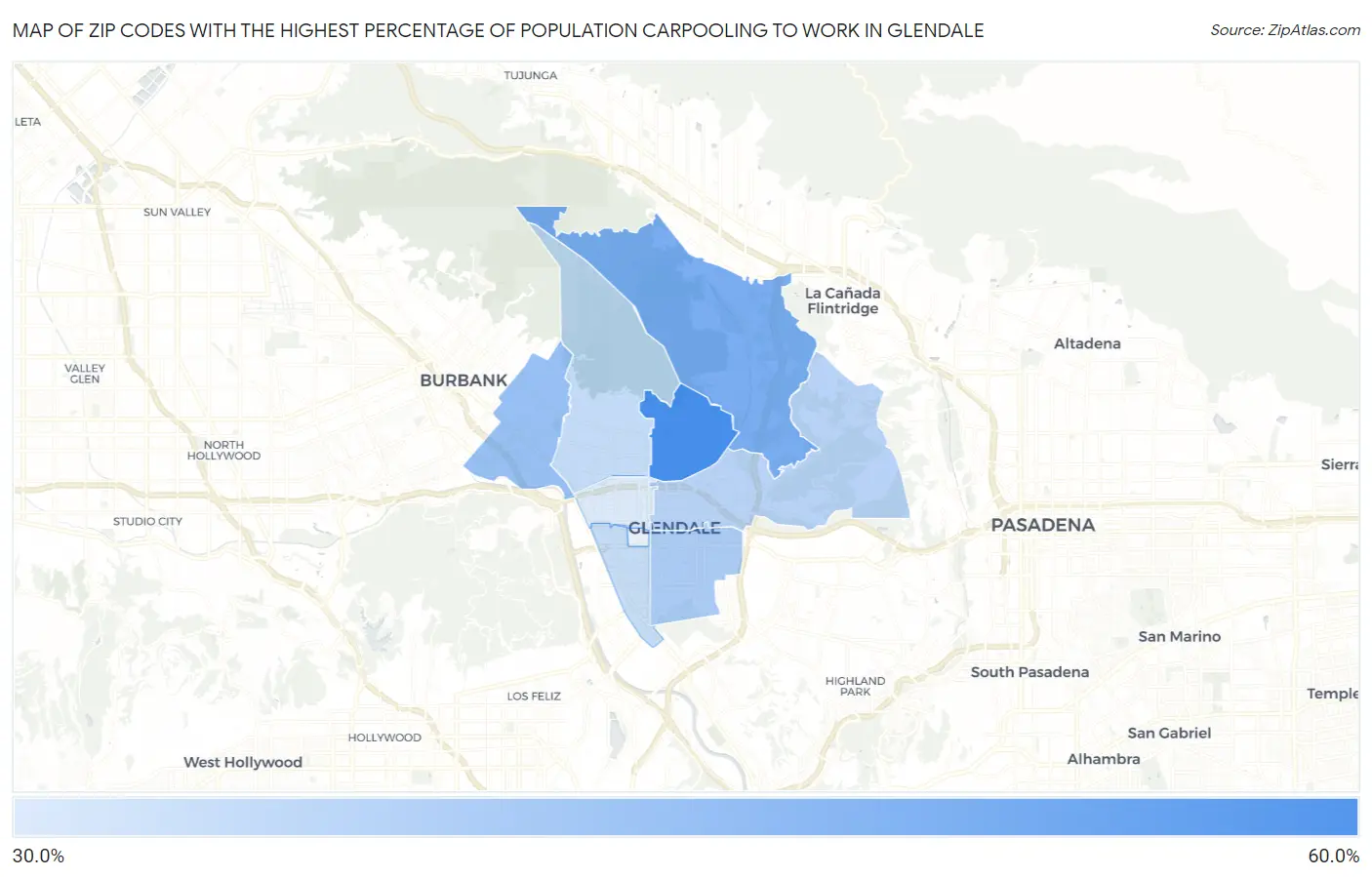 Zip Codes with the Highest Percentage of Population Carpooling to Work in Glendale Map
