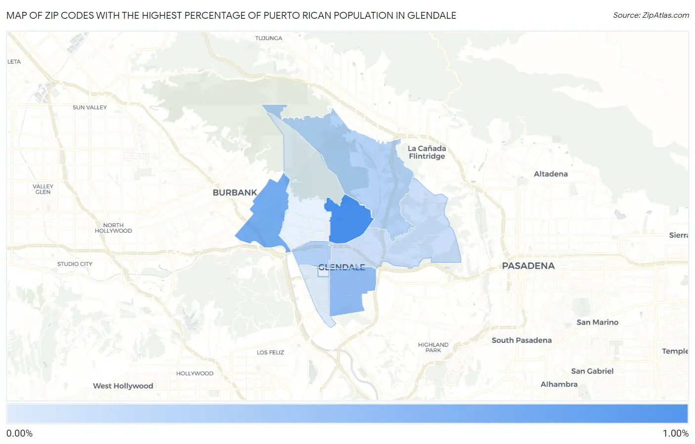 Zip Codes with the Highest Percentage of Puerto Rican Population in Glendale Map