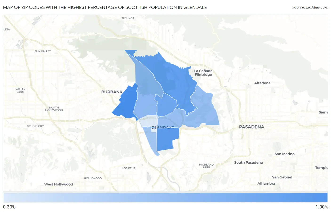 Zip Codes with the Highest Percentage of Scottish Population in Glendale Map