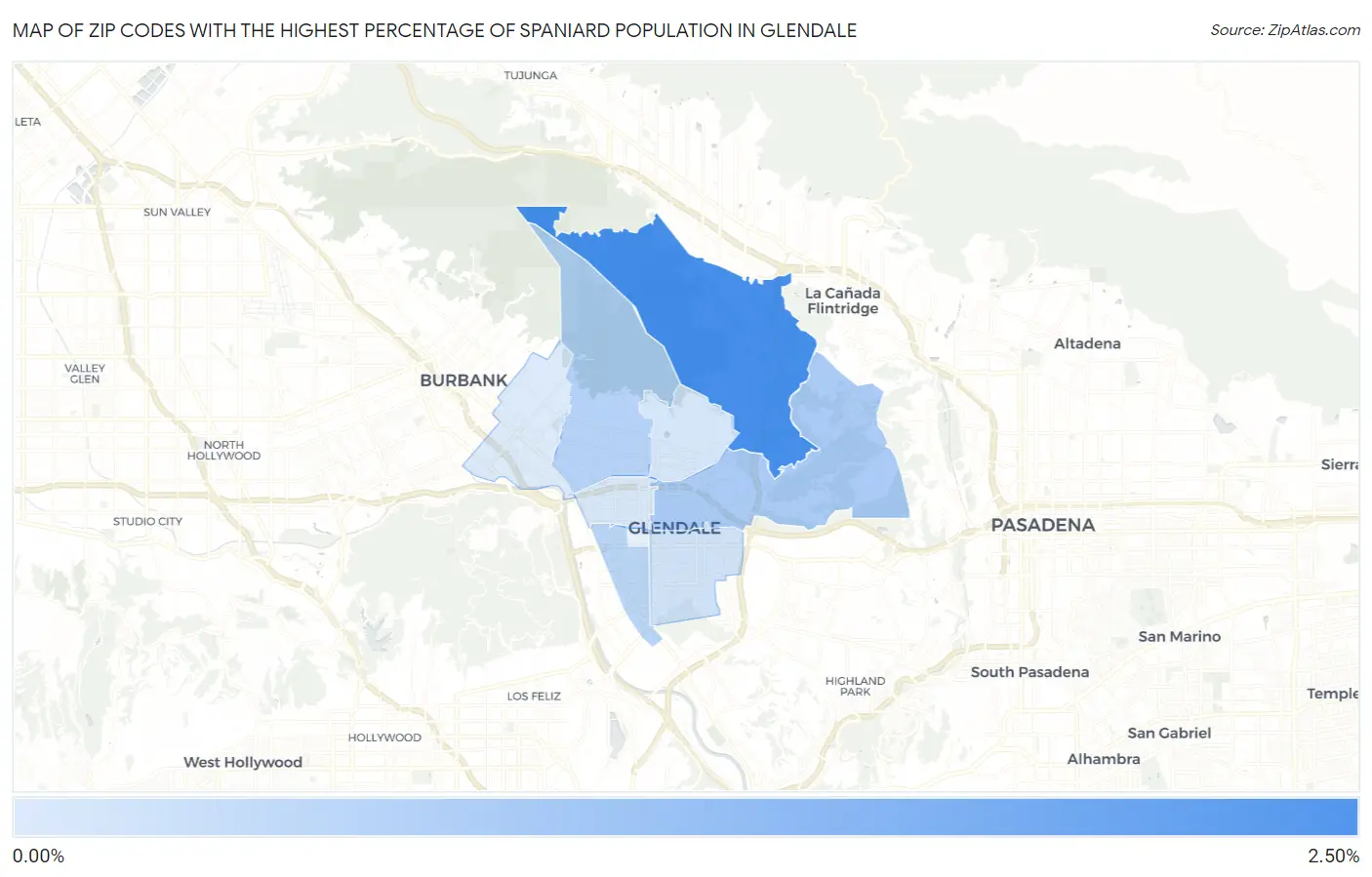 Zip Codes with the Highest Percentage of Spaniard Population in Glendale Map