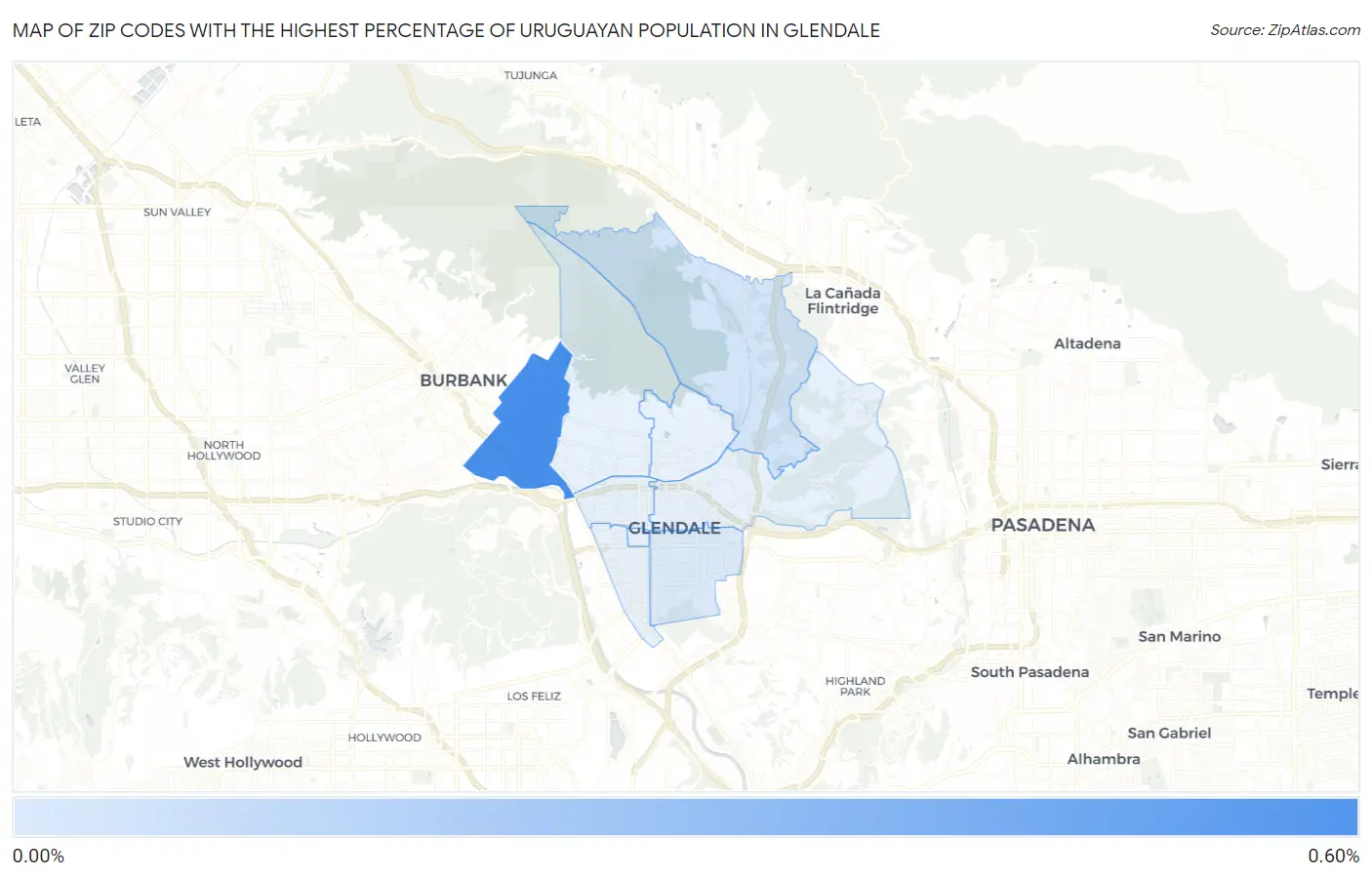 Zip Codes with the Highest Percentage of Uruguayan Population in Glendale Map