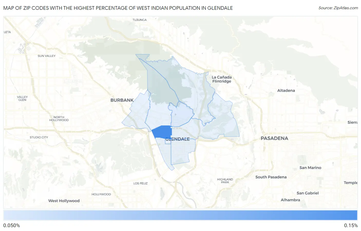 Zip Codes with the Highest Percentage of West Indian Population in Glendale Map