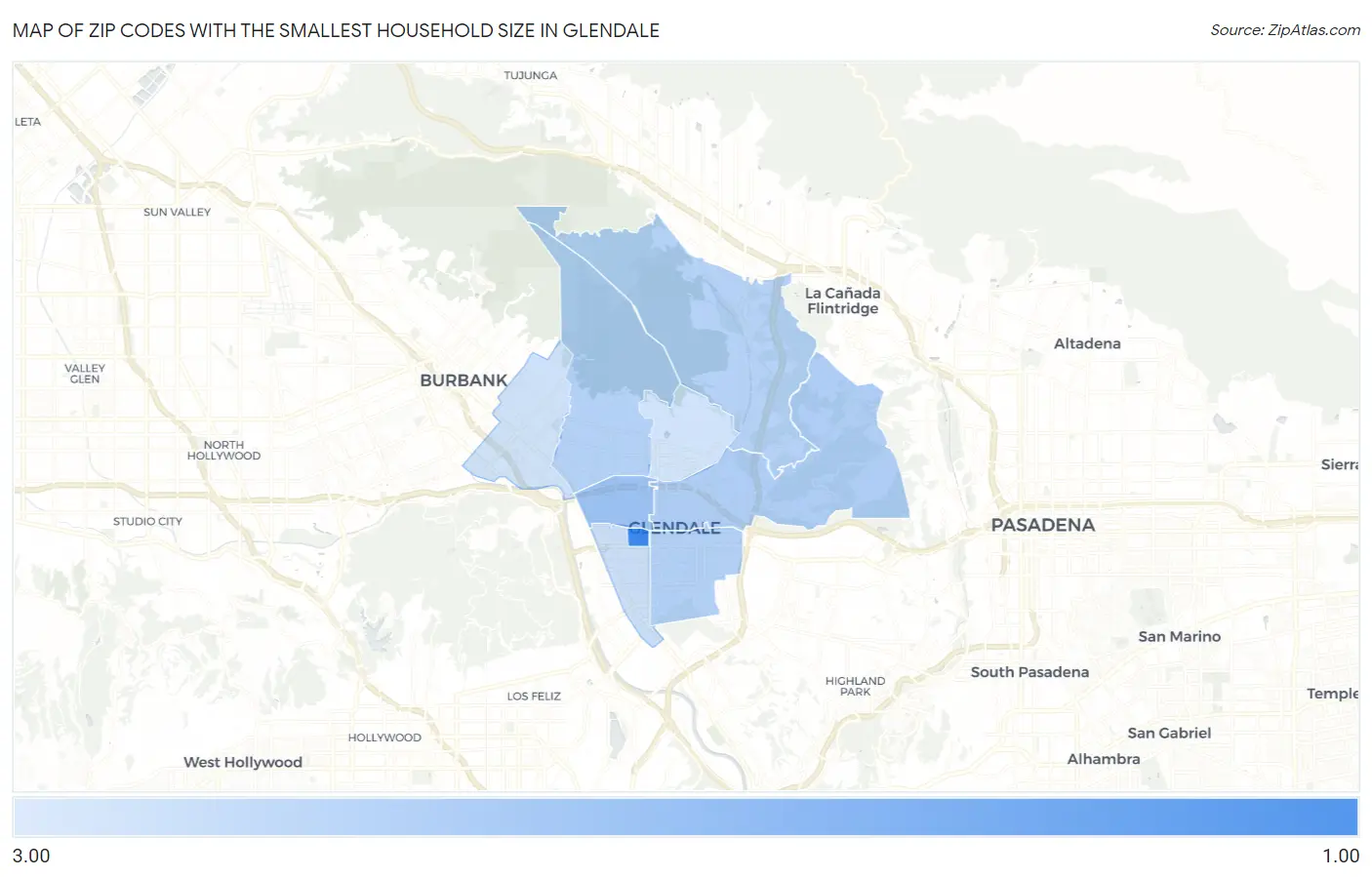 Zip Codes with the Smallest Household Size in Glendale Map