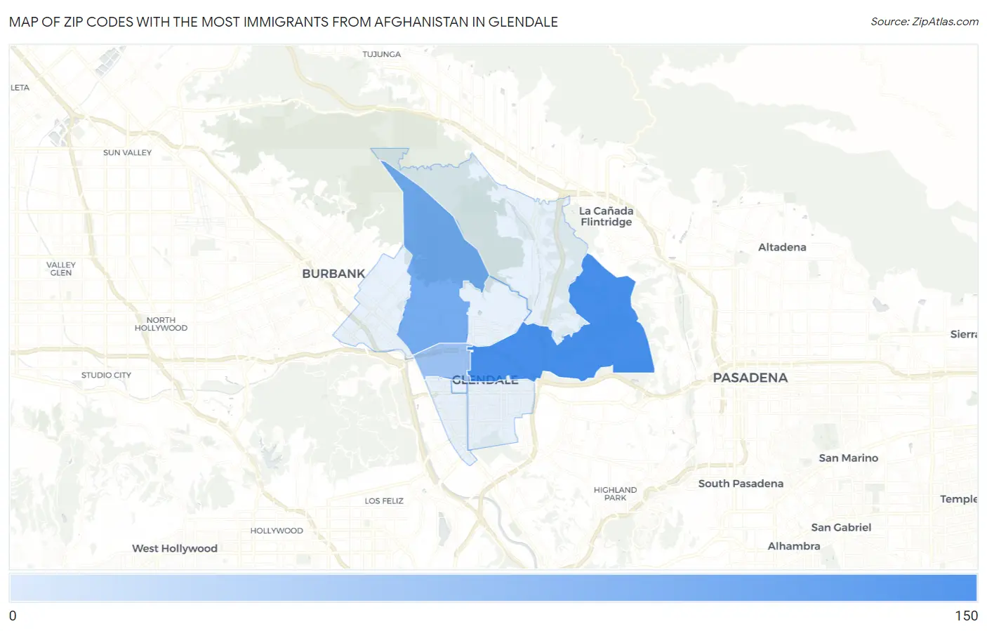 Zip Codes with the Most Immigrants from Afghanistan in Glendale Map