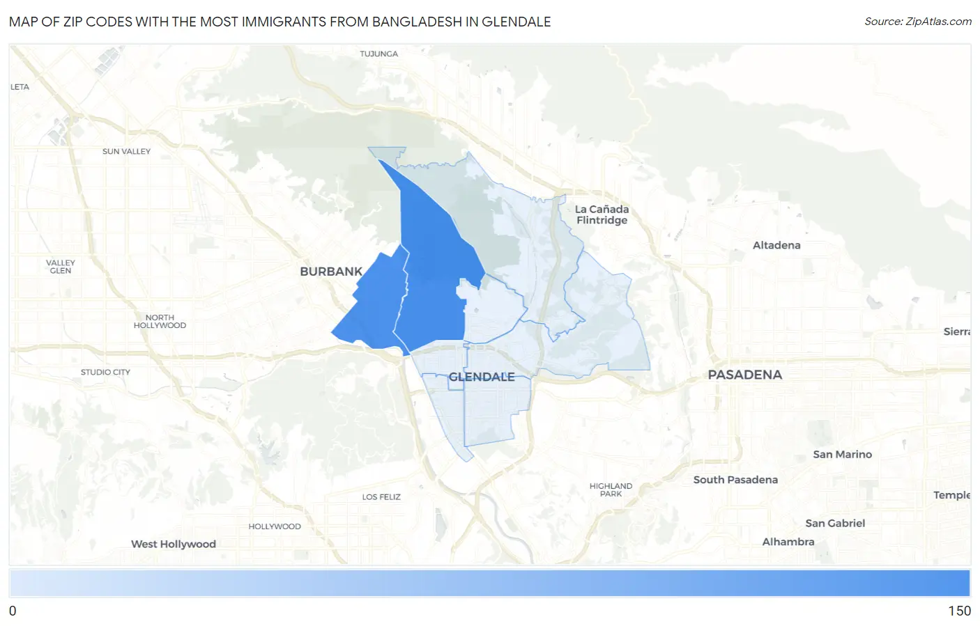 Zip Codes with the Most Immigrants from Bangladesh in Glendale Map