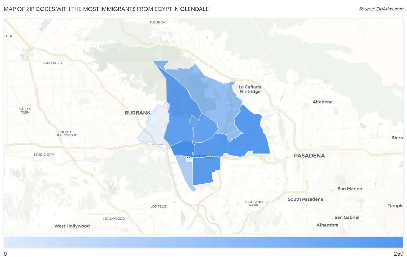 Zip Codes with the Most Immigrants from Egypt in Glendale Map