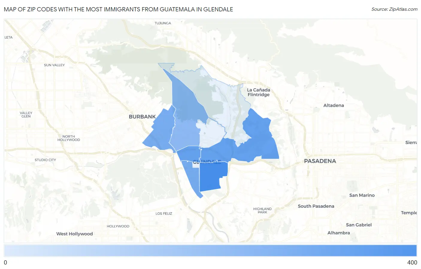 Zip Codes with the Most Immigrants from Guatemala in Glendale Map