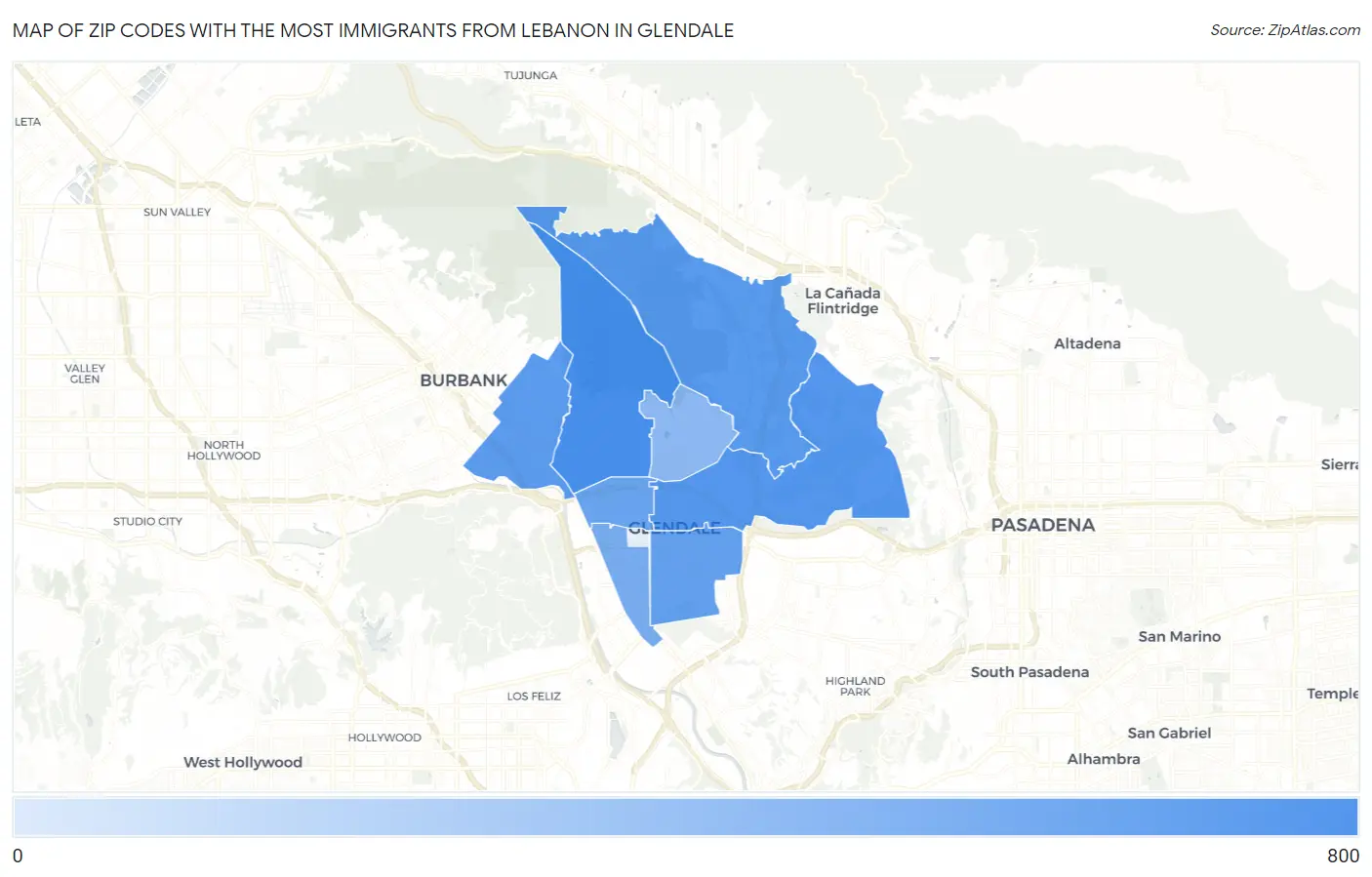 Zip Codes with the Most Immigrants from Lebanon in Glendale Map