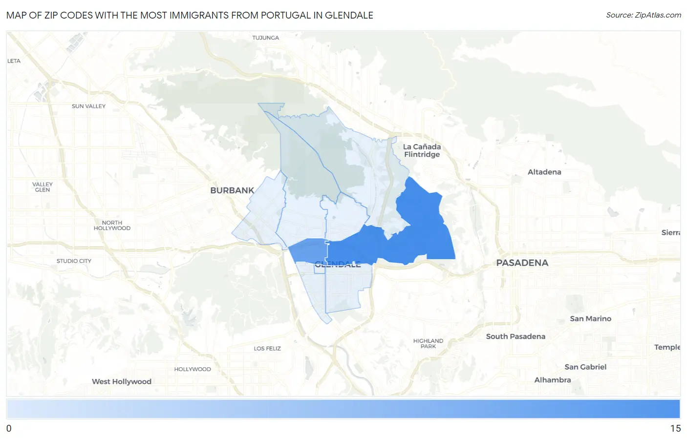 Zip Codes with the Most Immigrants from Portugal in Glendale Map