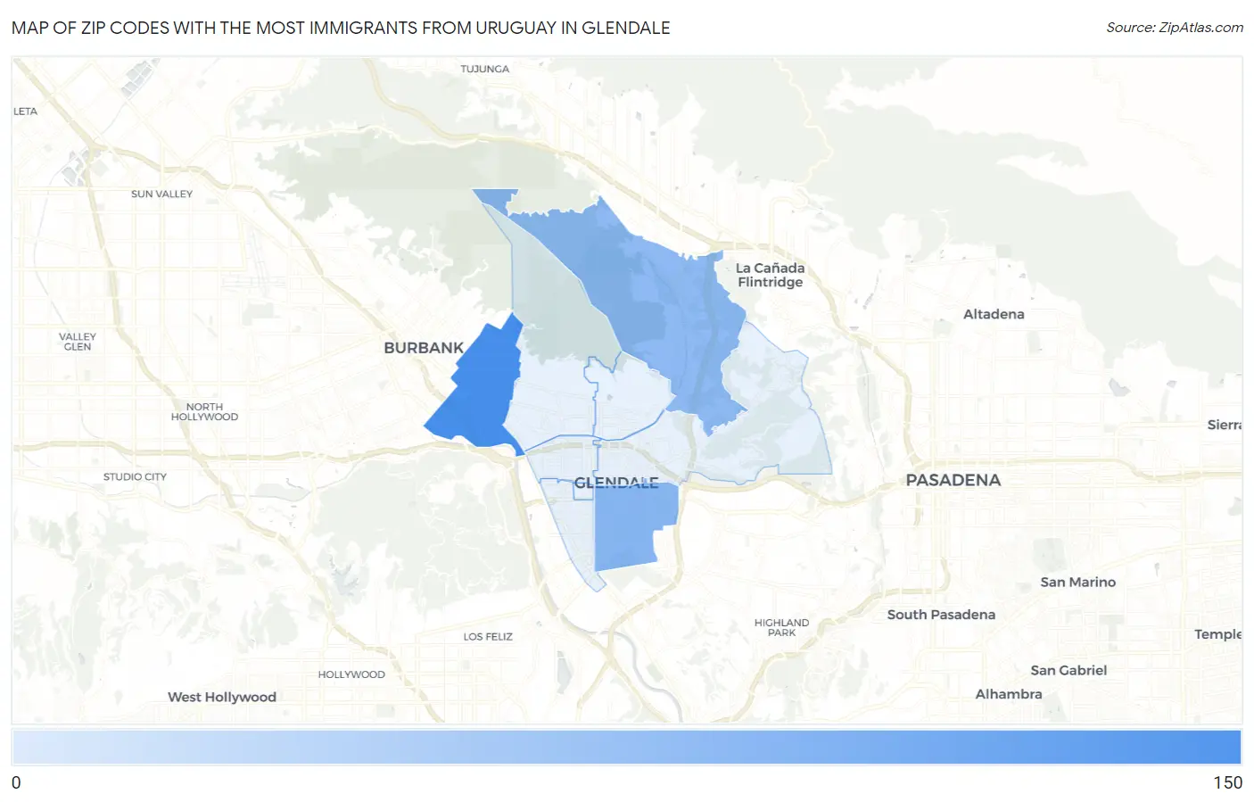 Zip Codes with the Most Immigrants from Uruguay in Glendale Map
