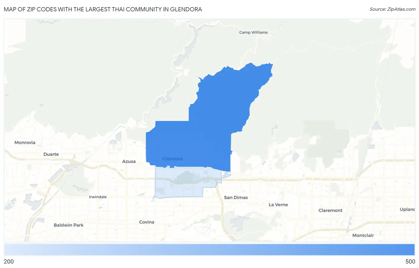 Zip Codes with the Largest Thai Community in Glendora Map