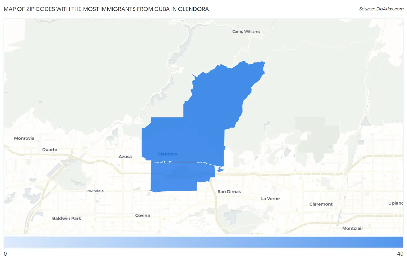 Zip Codes with the Most Immigrants from Cuba in Glendora Map
