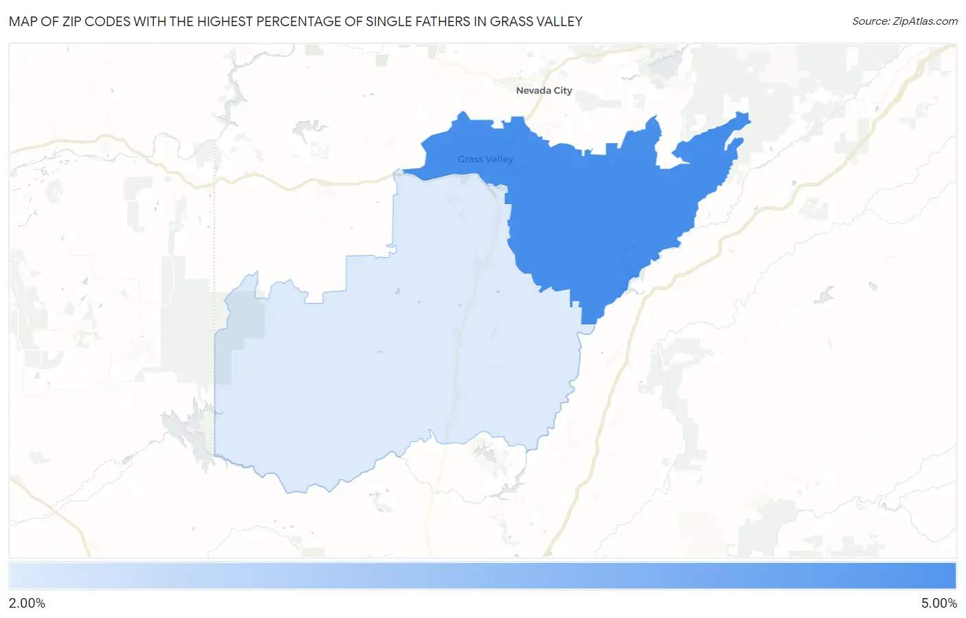 Zip Codes with the Highest Percentage of Single Fathers in Grass Valley Map