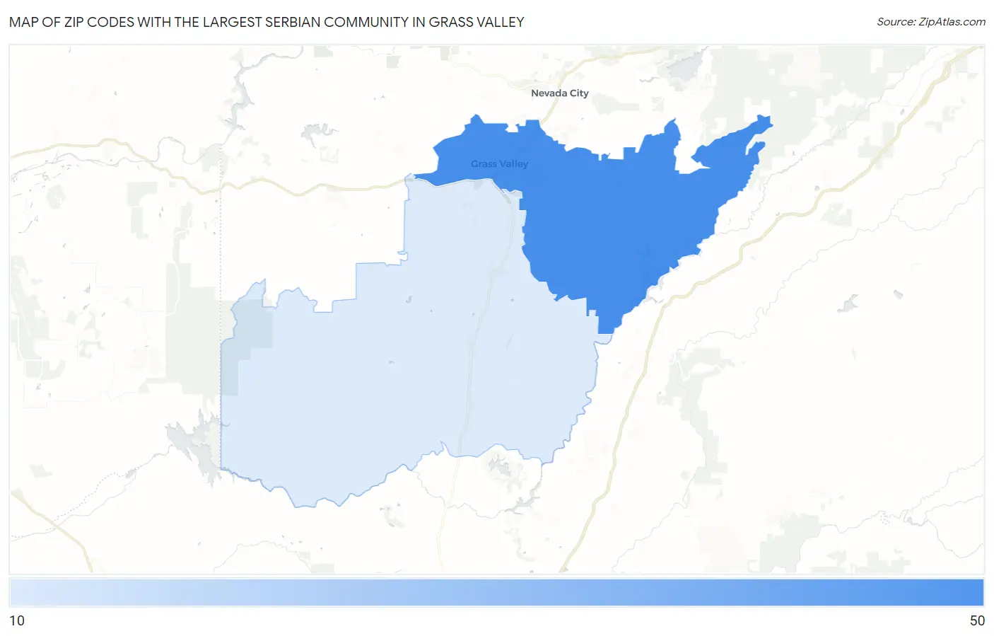 Zip Codes with the Largest Serbian Community in Grass Valley Map