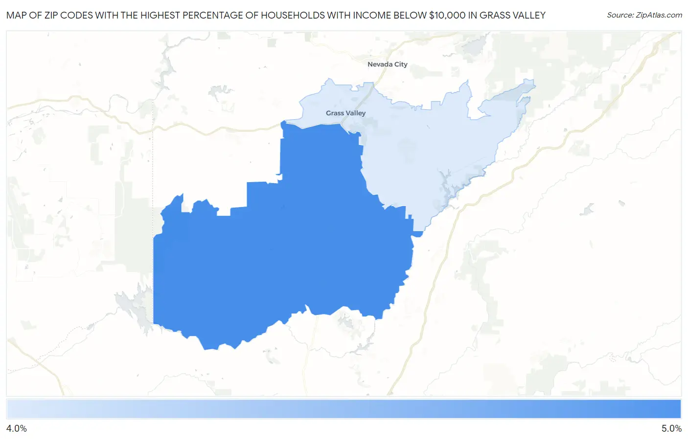 Zip Codes with the Highest Percentage of Households with Income Below $10,000 in Grass Valley Map