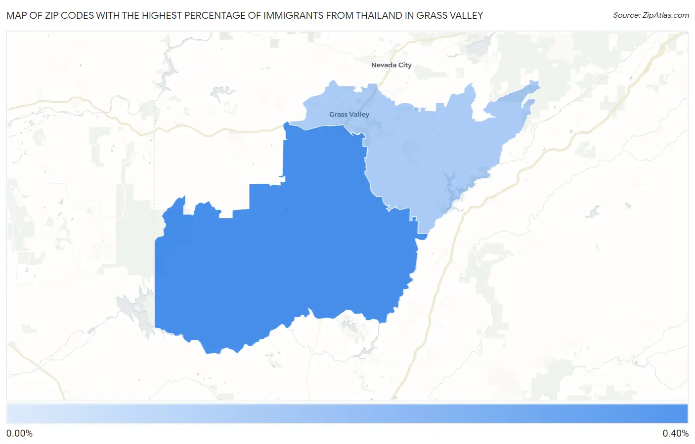 Zip Codes with the Highest Percentage of Immigrants from Thailand in Grass Valley Map