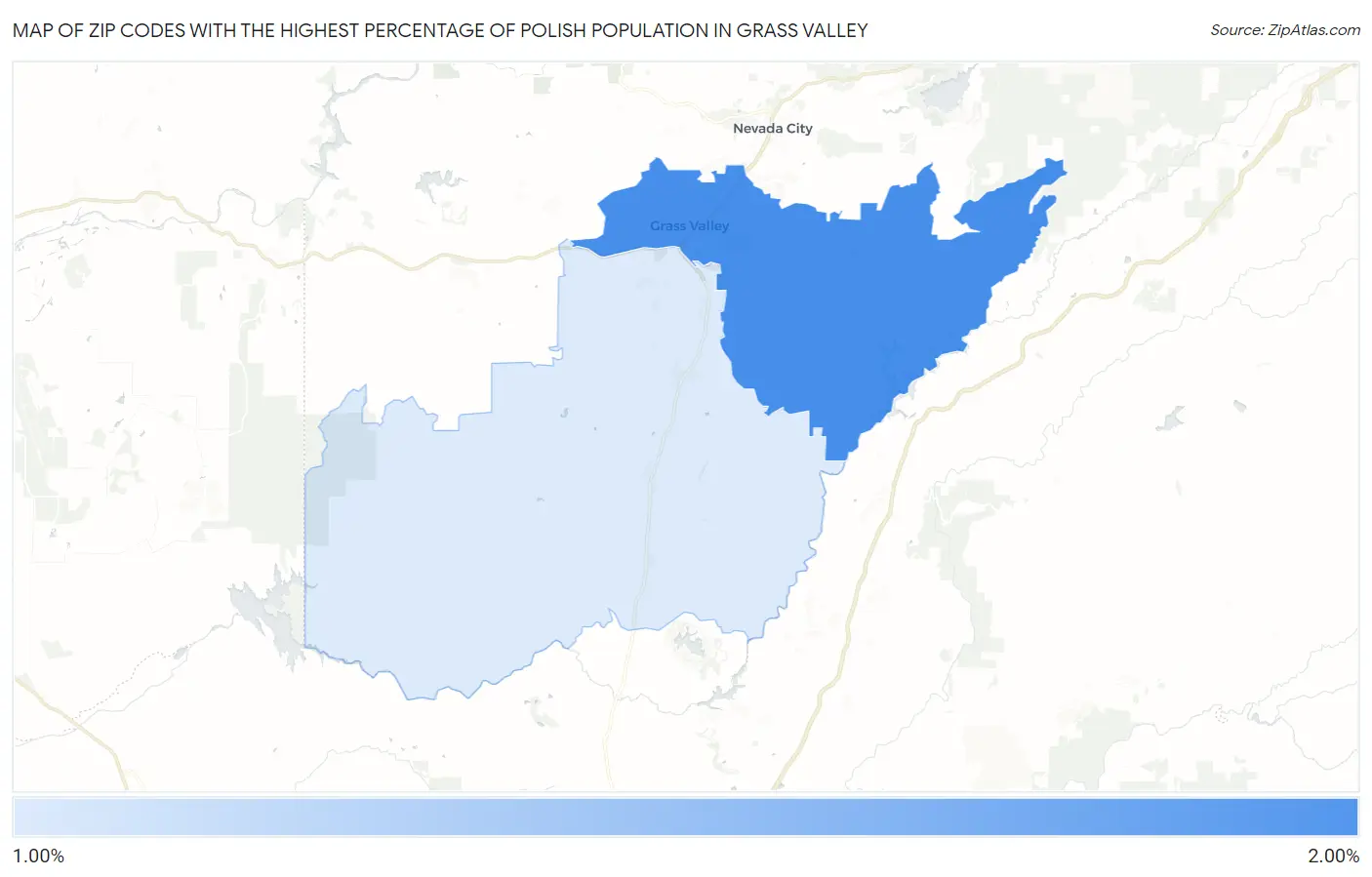 Zip Codes with the Highest Percentage of Polish Population in Grass Valley Map