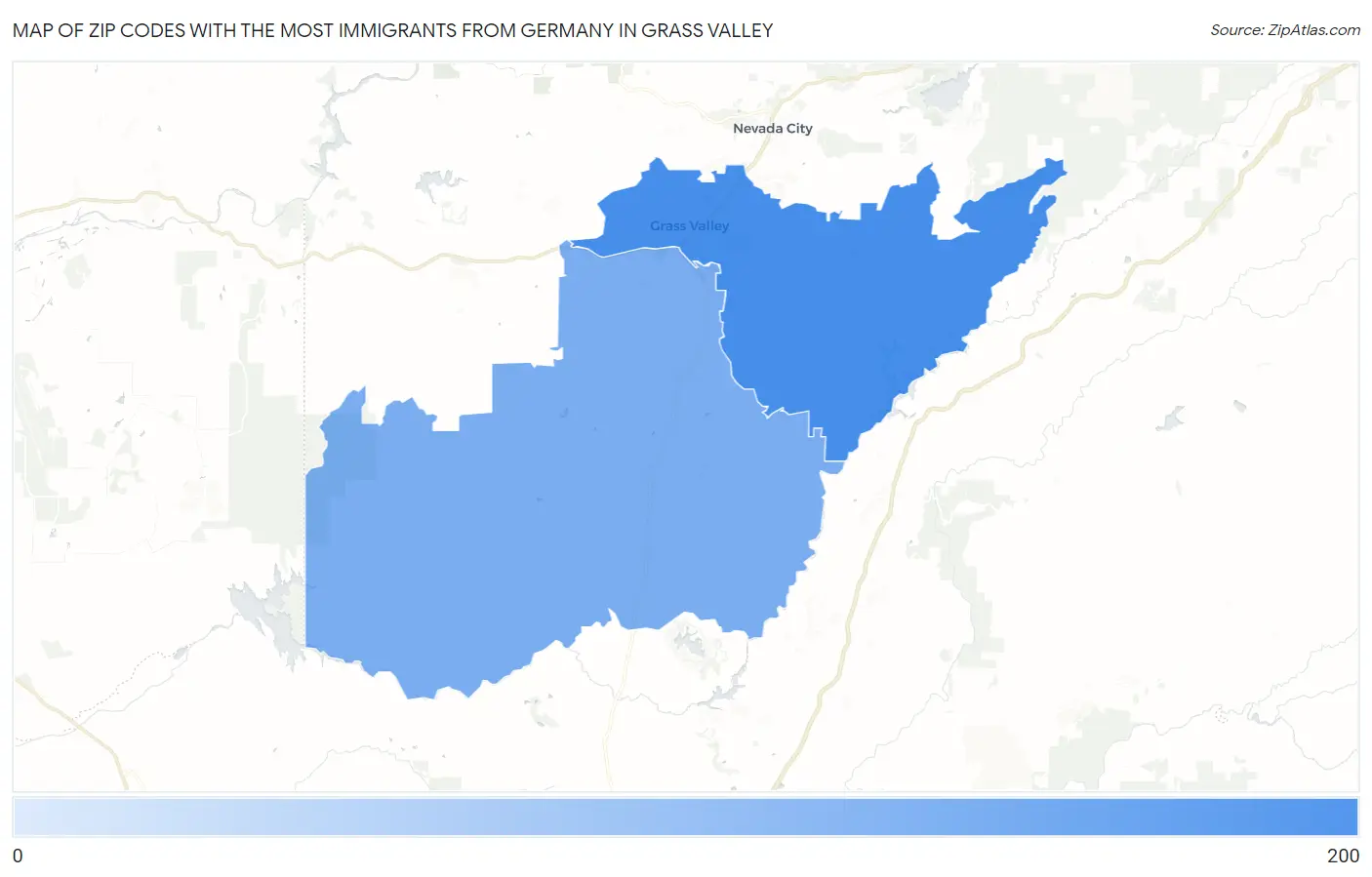 Zip Codes with the Most Immigrants from Germany in Grass Valley Map