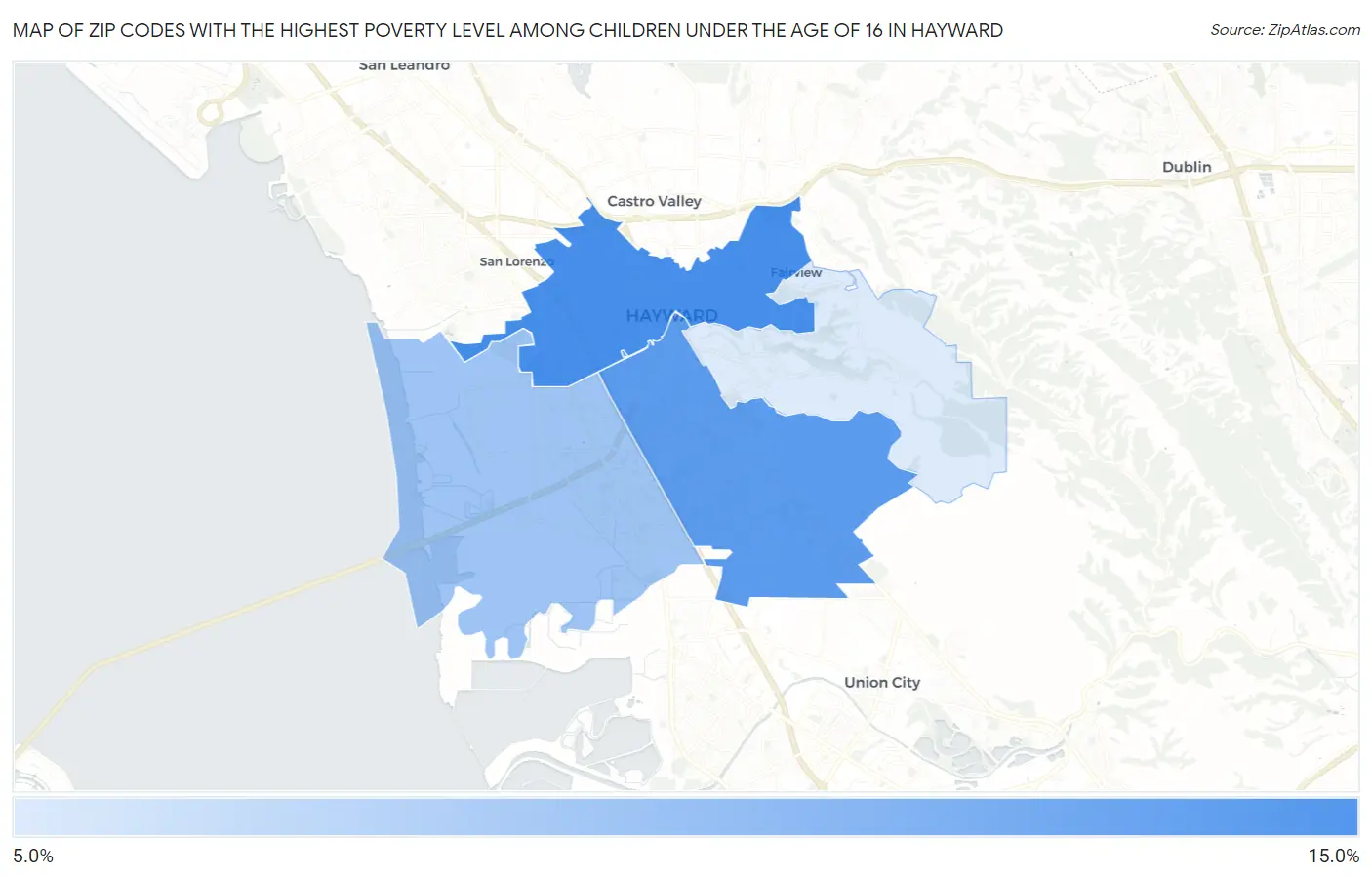 Zip Codes with the Highest Poverty Level Among Children Under the Age of 16 in Hayward Map