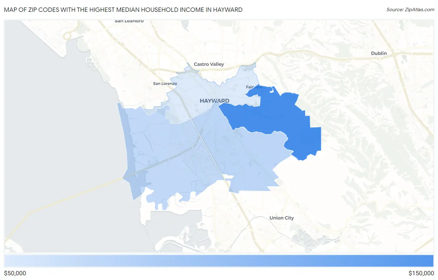 Zip Codes with the Highest Median Household Income in Hayward Map