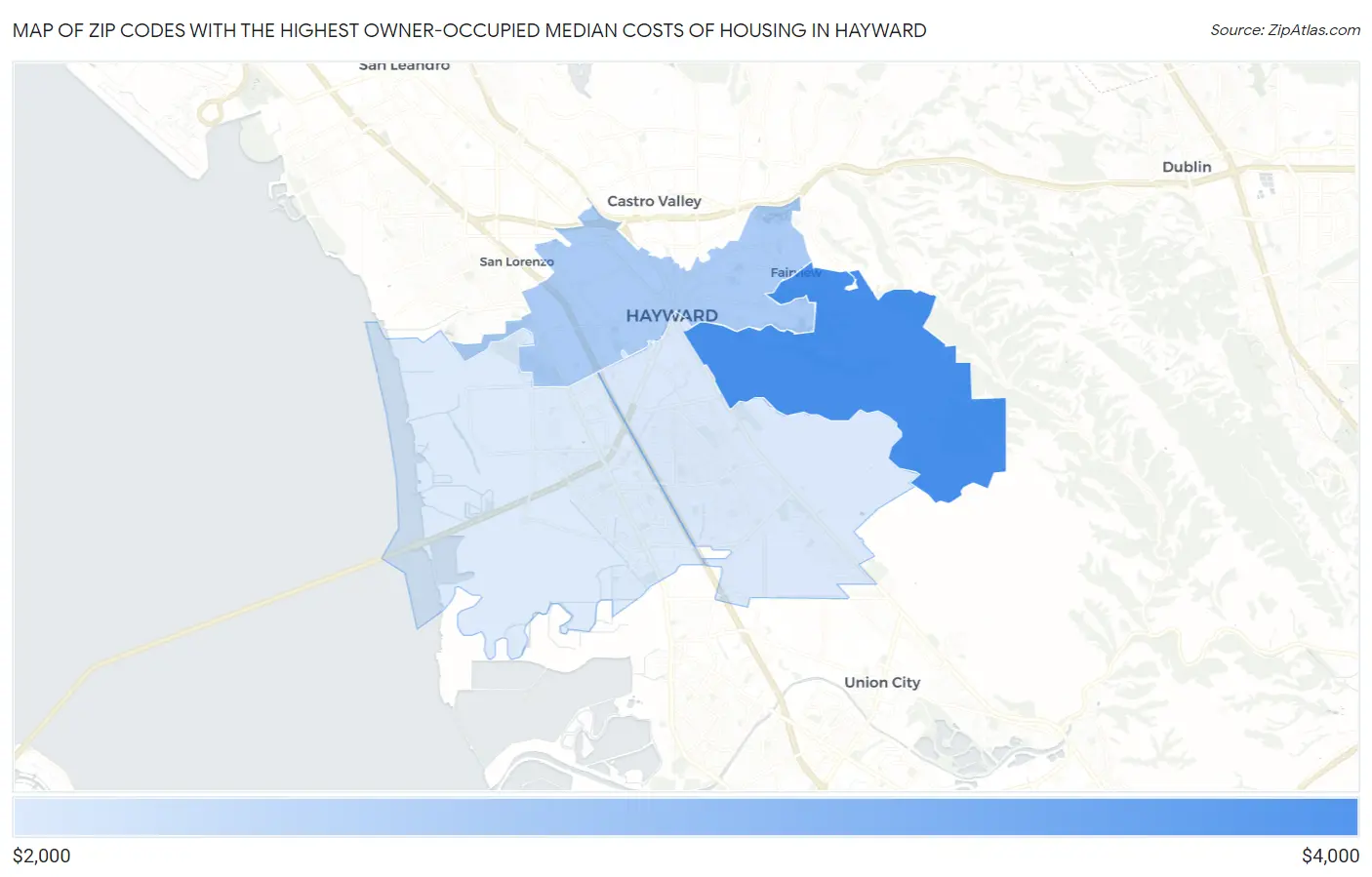 Zip Codes with the Highest Owner-Occupied Median Costs of Housing in Hayward Map