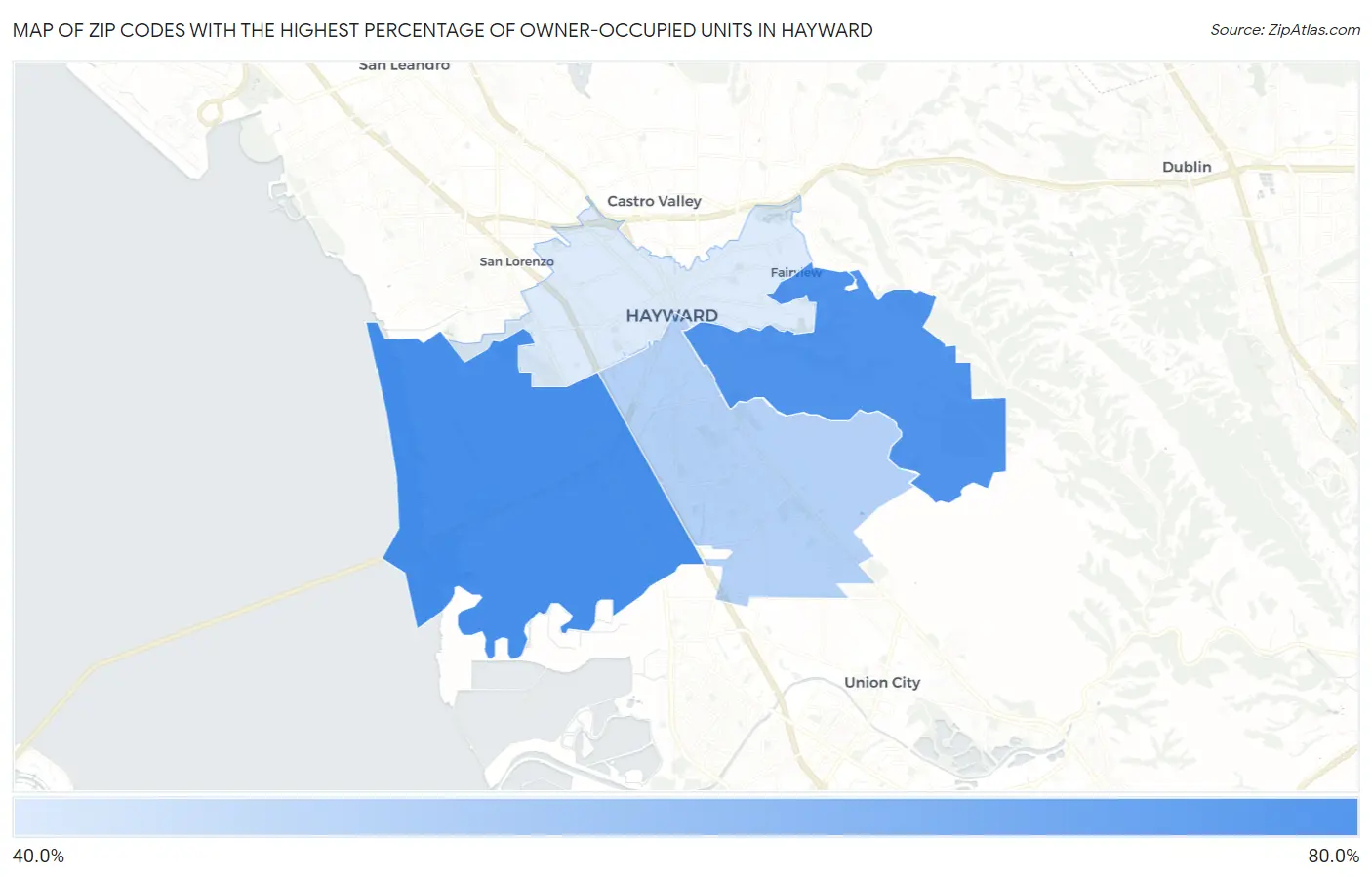 Zip Codes with the Highest Percentage of Owner-Occupied Units in Hayward Map