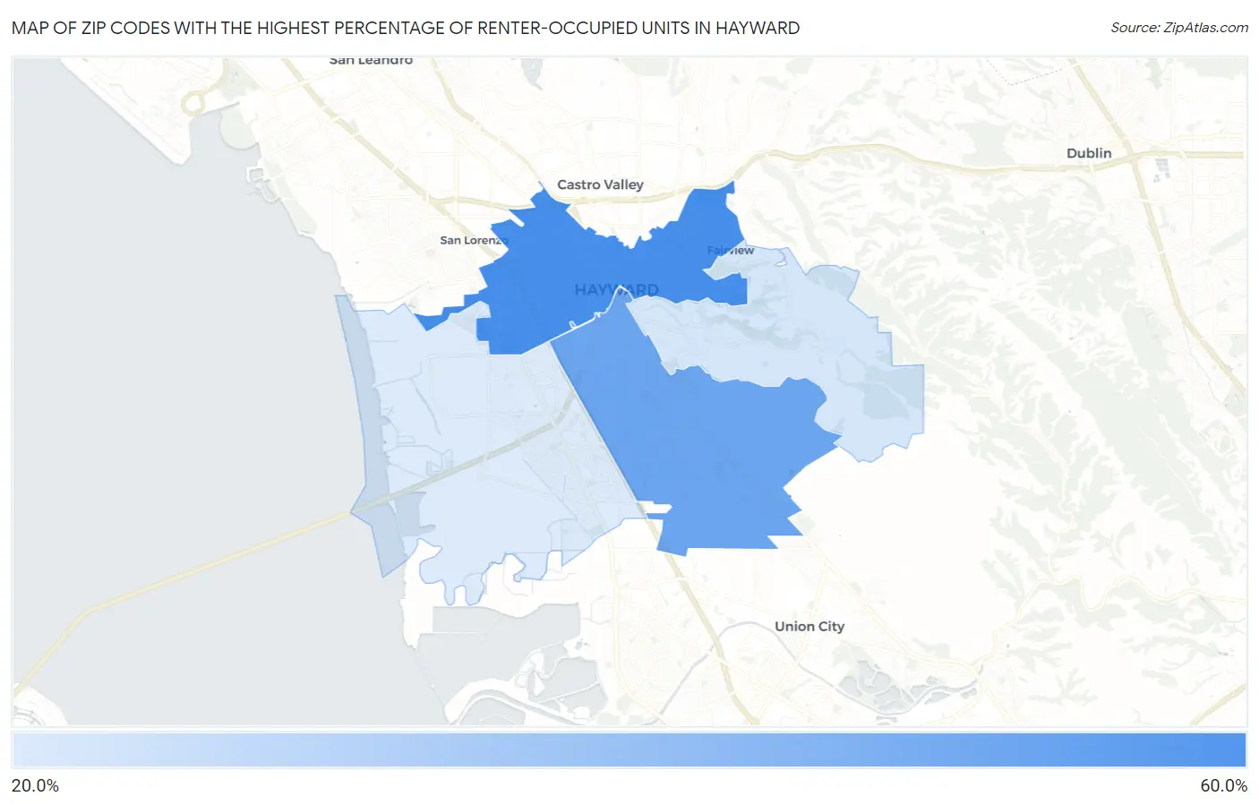 Zip Codes with the Highest Percentage of Renter-Occupied Units in Hayward Map