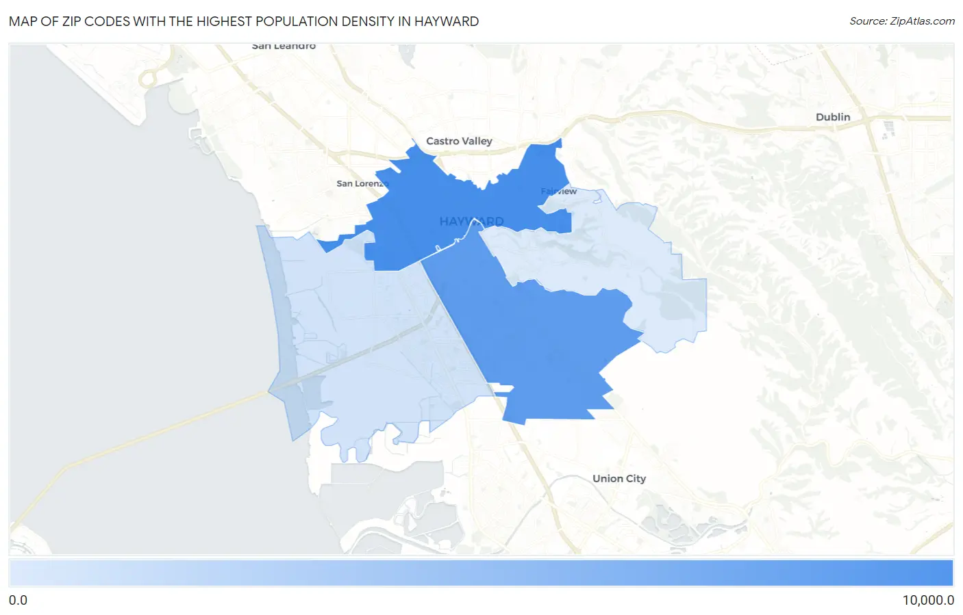 Zip Codes with the Highest Population Density in Hayward Map