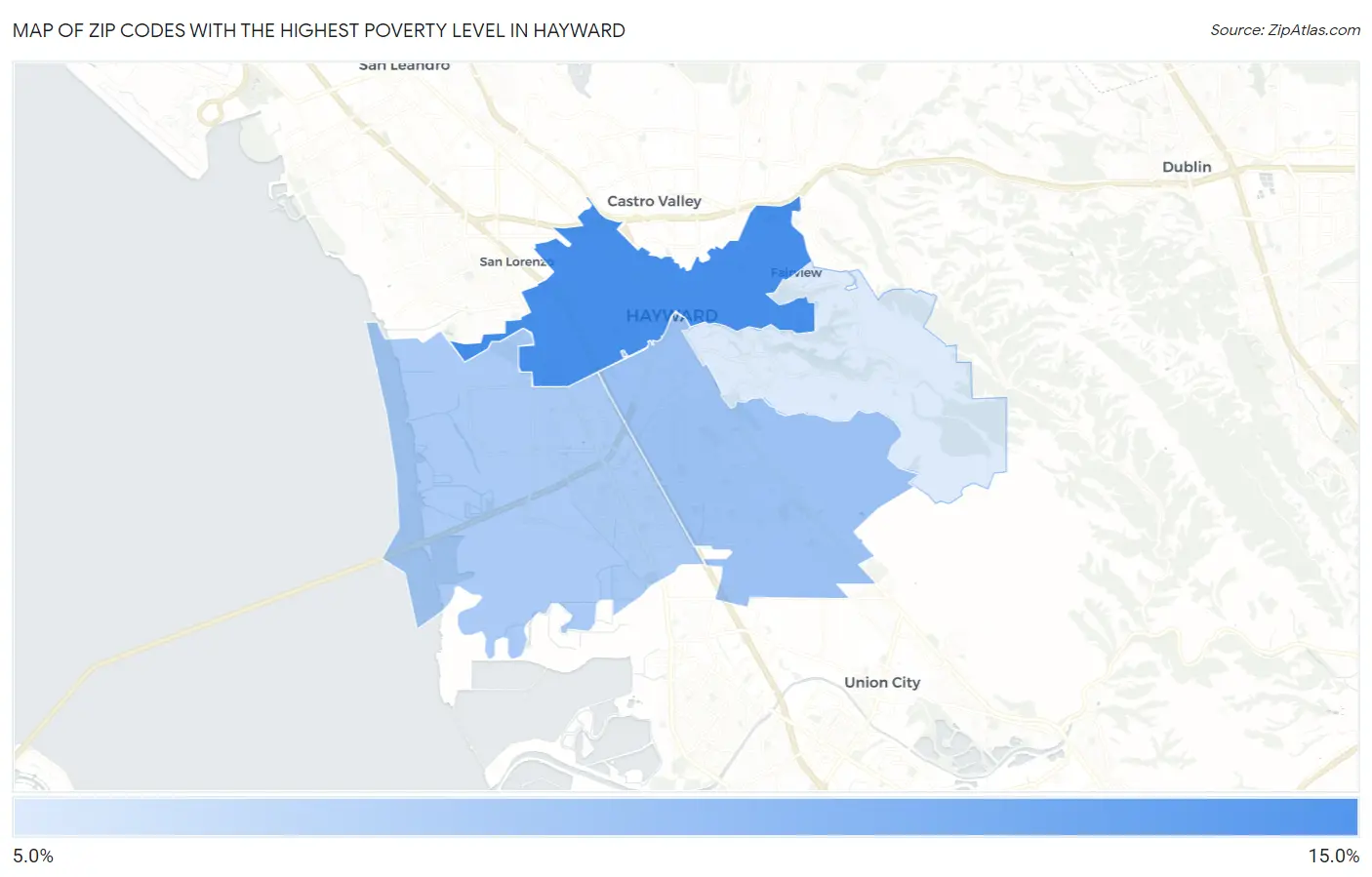 Zip Codes with the Highest Poverty Level in Hayward Map