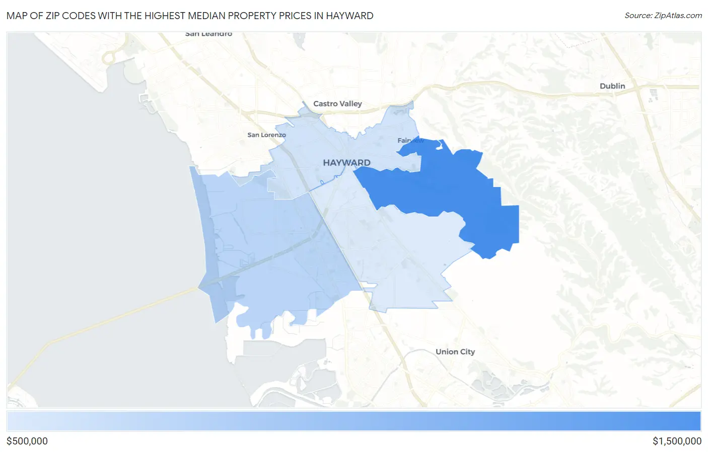 Zip Codes with the Highest Median Property Prices in Hayward Map