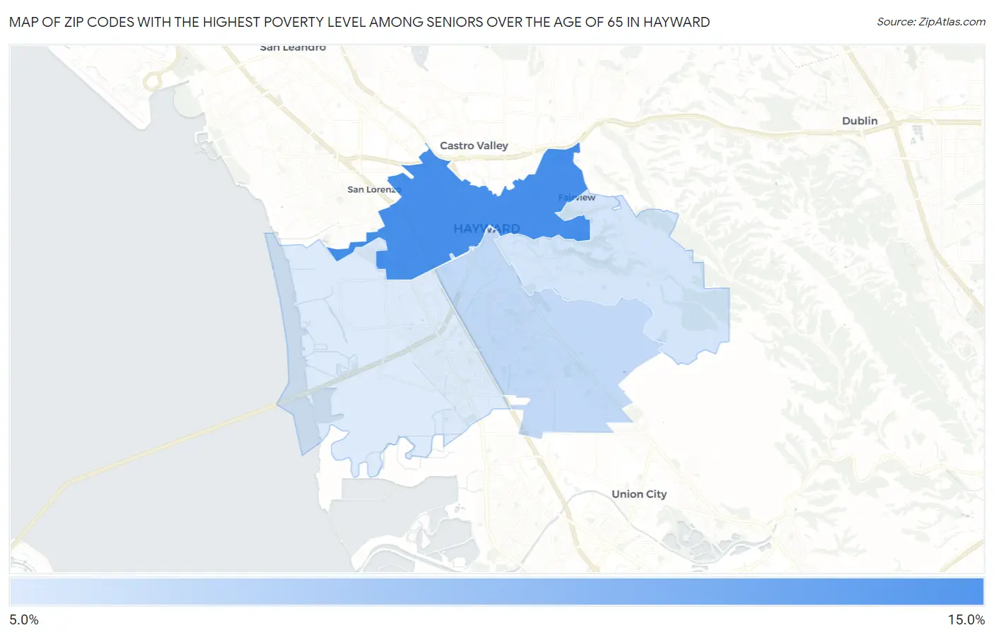 Zip Codes with the Highest Poverty Level Among Seniors Over the Age of 65 in Hayward Map