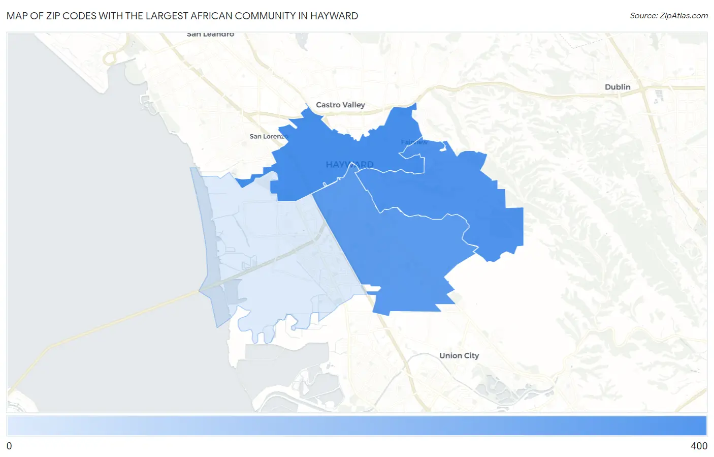 Zip Codes with the Largest African Community in Hayward Map