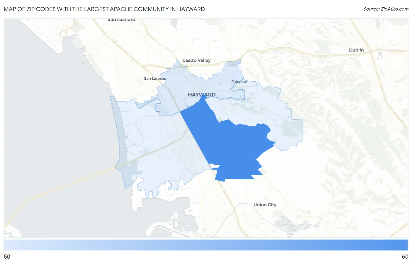 Zip Codes with the Largest Apache Community in Hayward Map