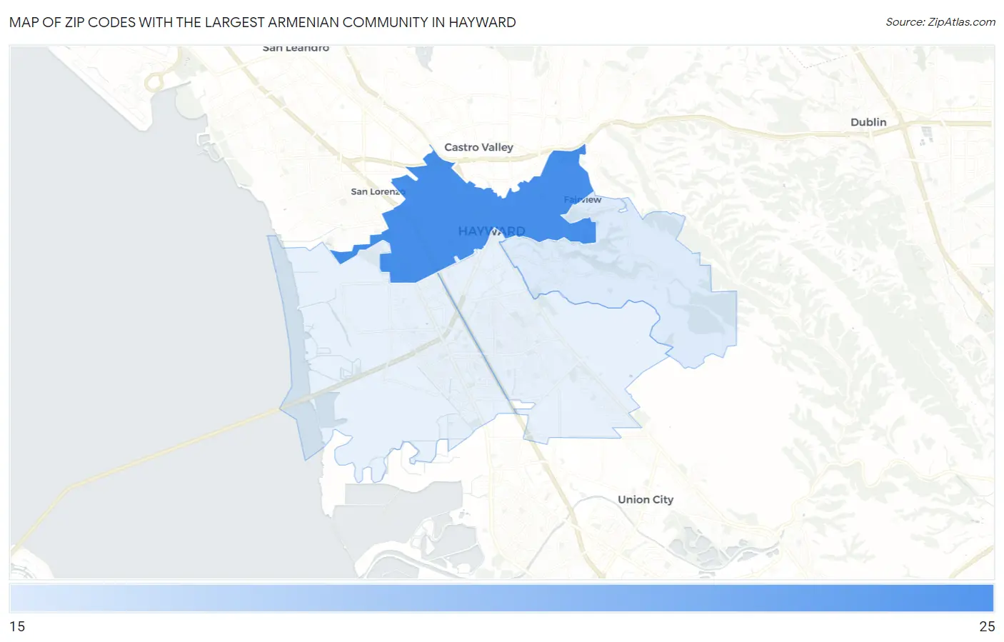 Zip Codes with the Largest Armenian Community in Hayward Map