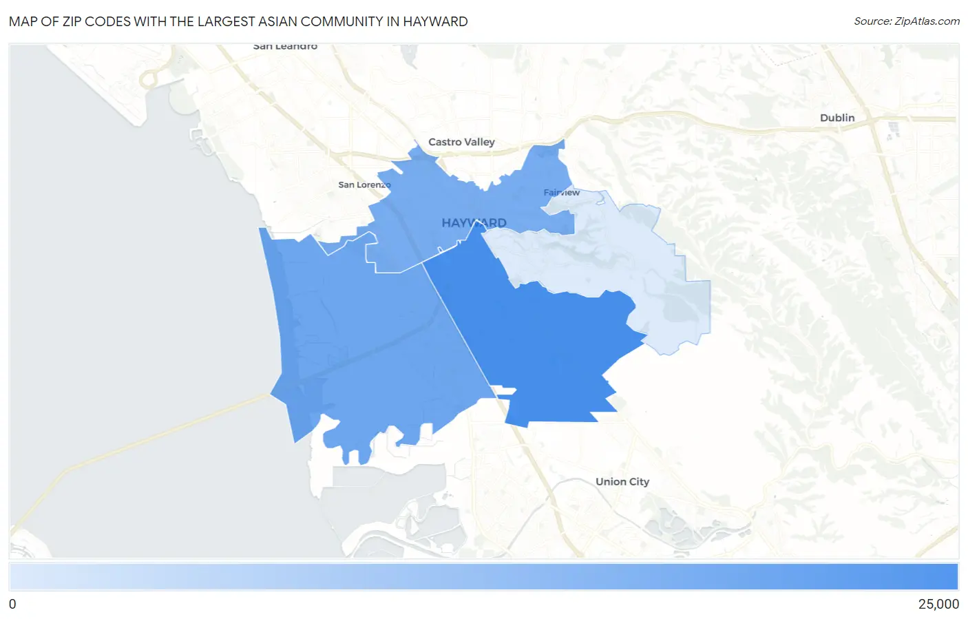 Zip Codes with the Largest Asian Community in Hayward Map