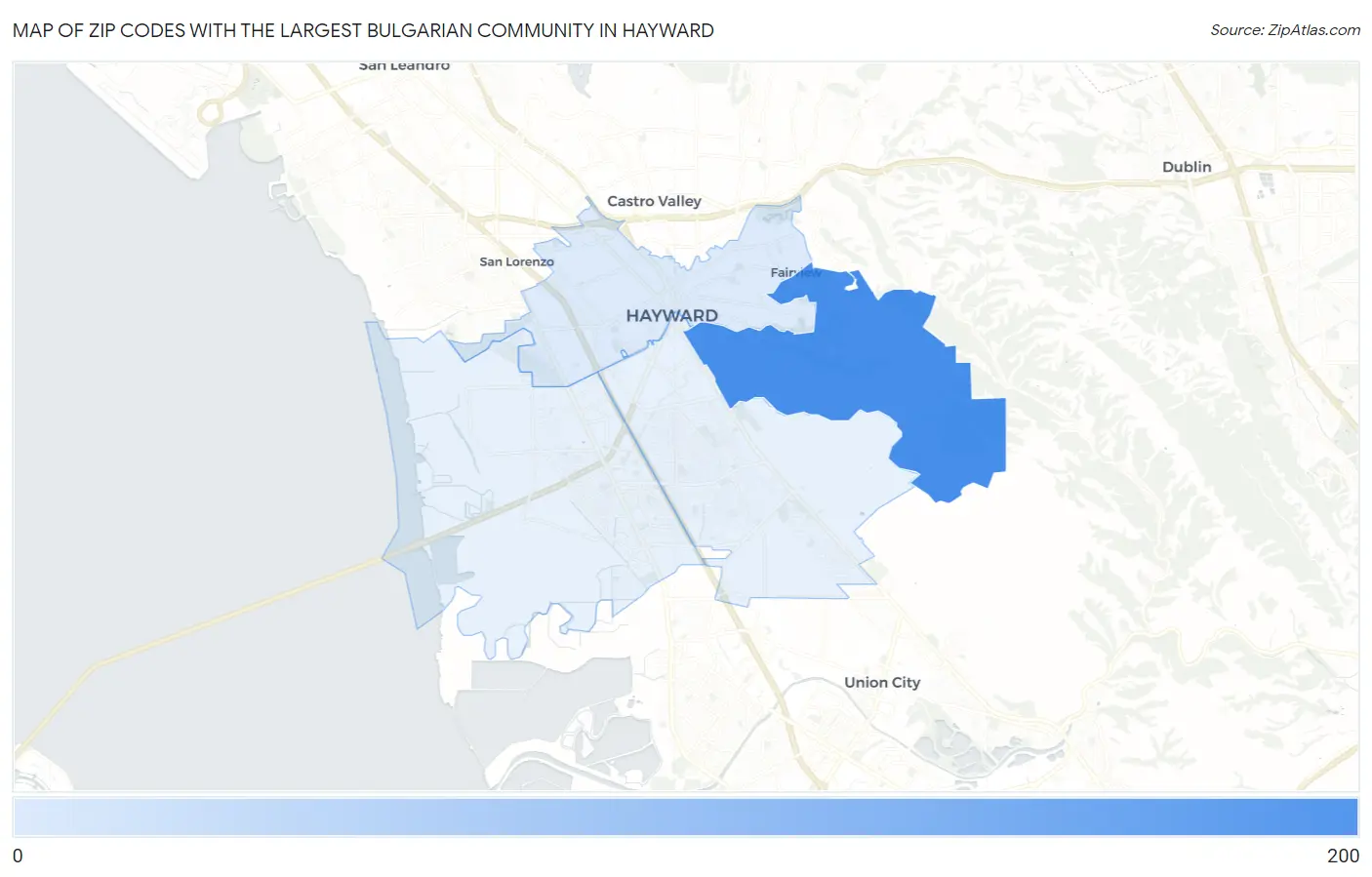 Zip Codes with the Largest Bulgarian Community in Hayward Map
