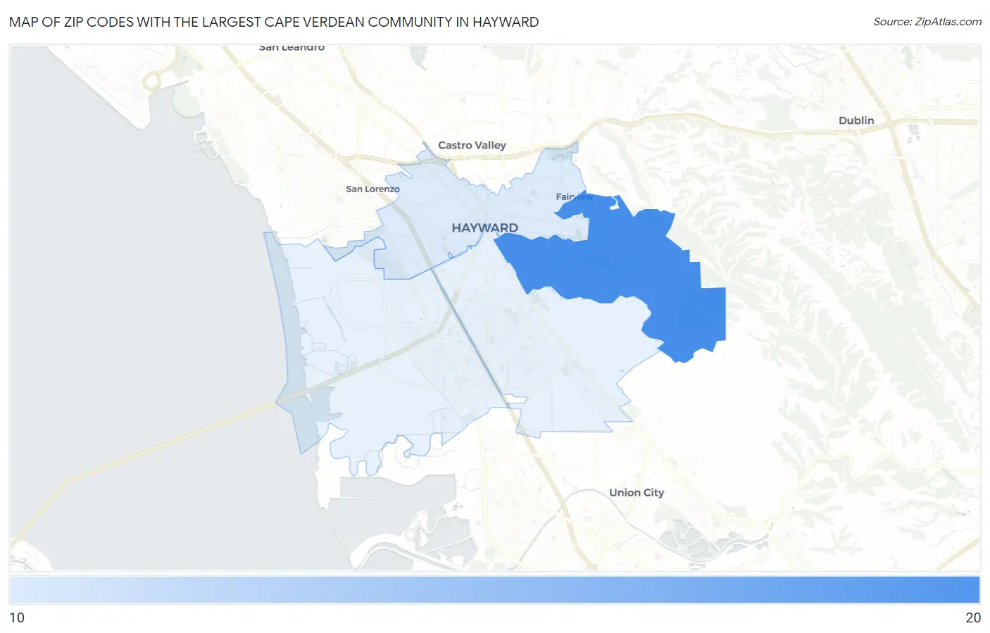 Zip Codes with the Largest Cape Verdean Community in Hayward Map