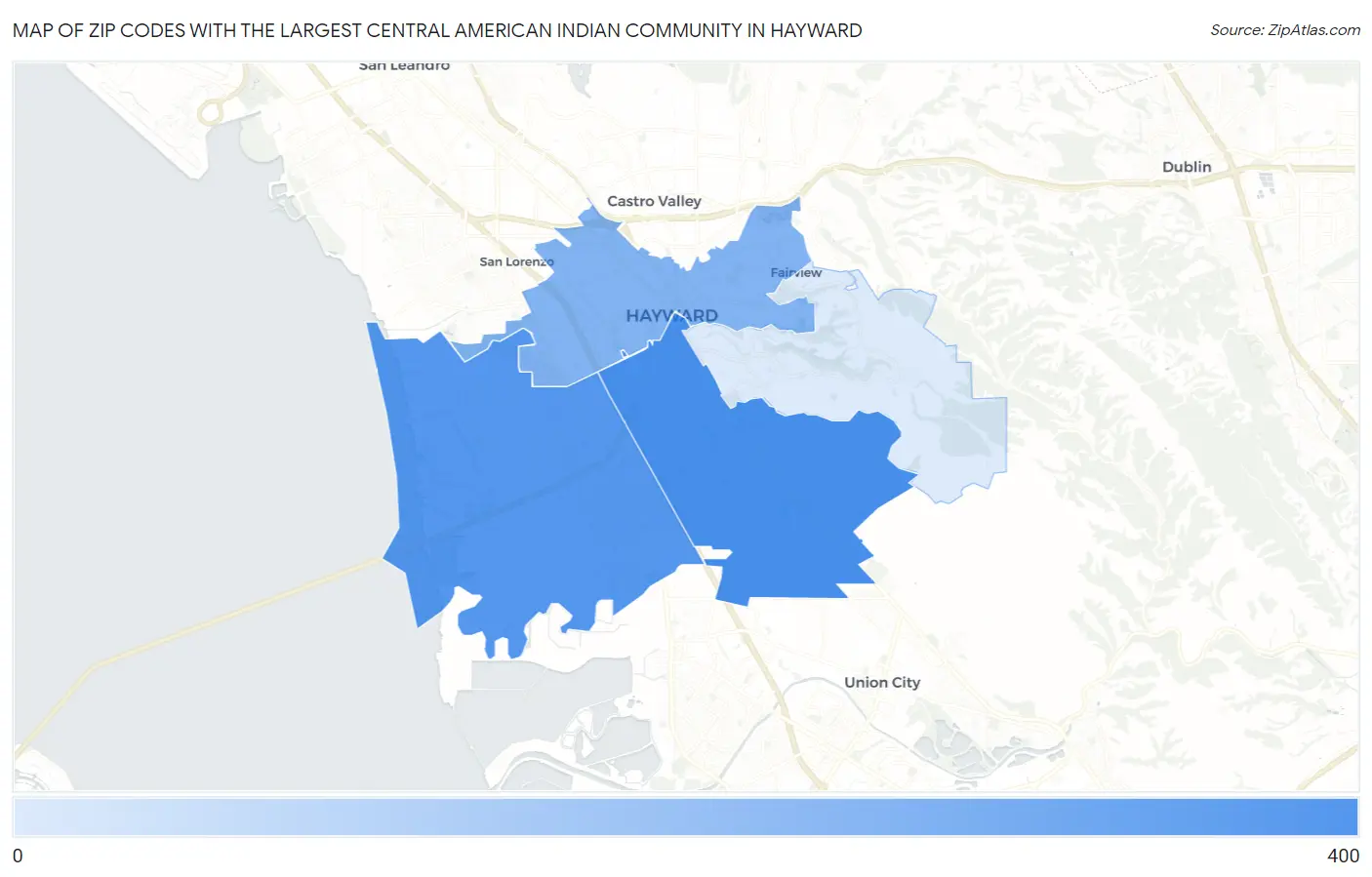 Zip Codes with the Largest Central American Indian Community in Hayward Map