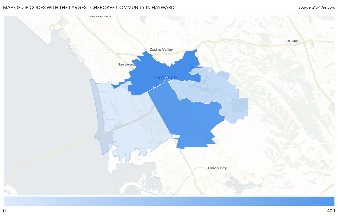 Zip Codes with the Largest Cherokee Community in Hayward Map