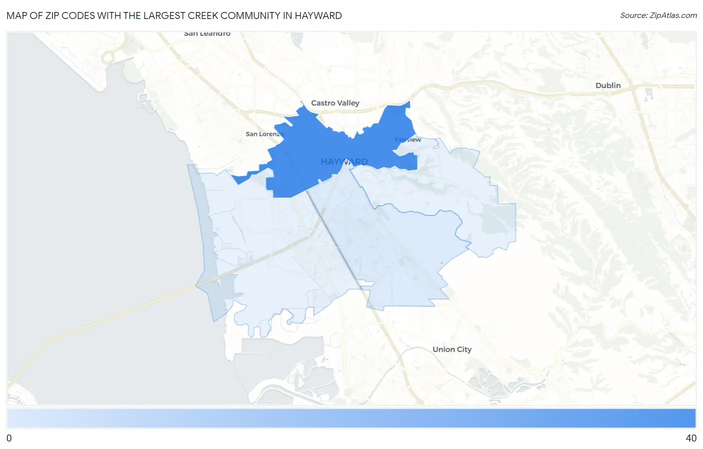 Zip Codes with the Largest Creek Community in Hayward Map