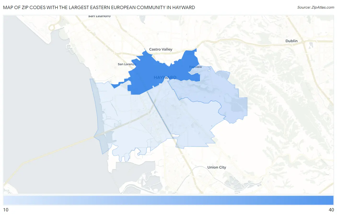 Zip Codes with the Largest Eastern European Community in Hayward Map