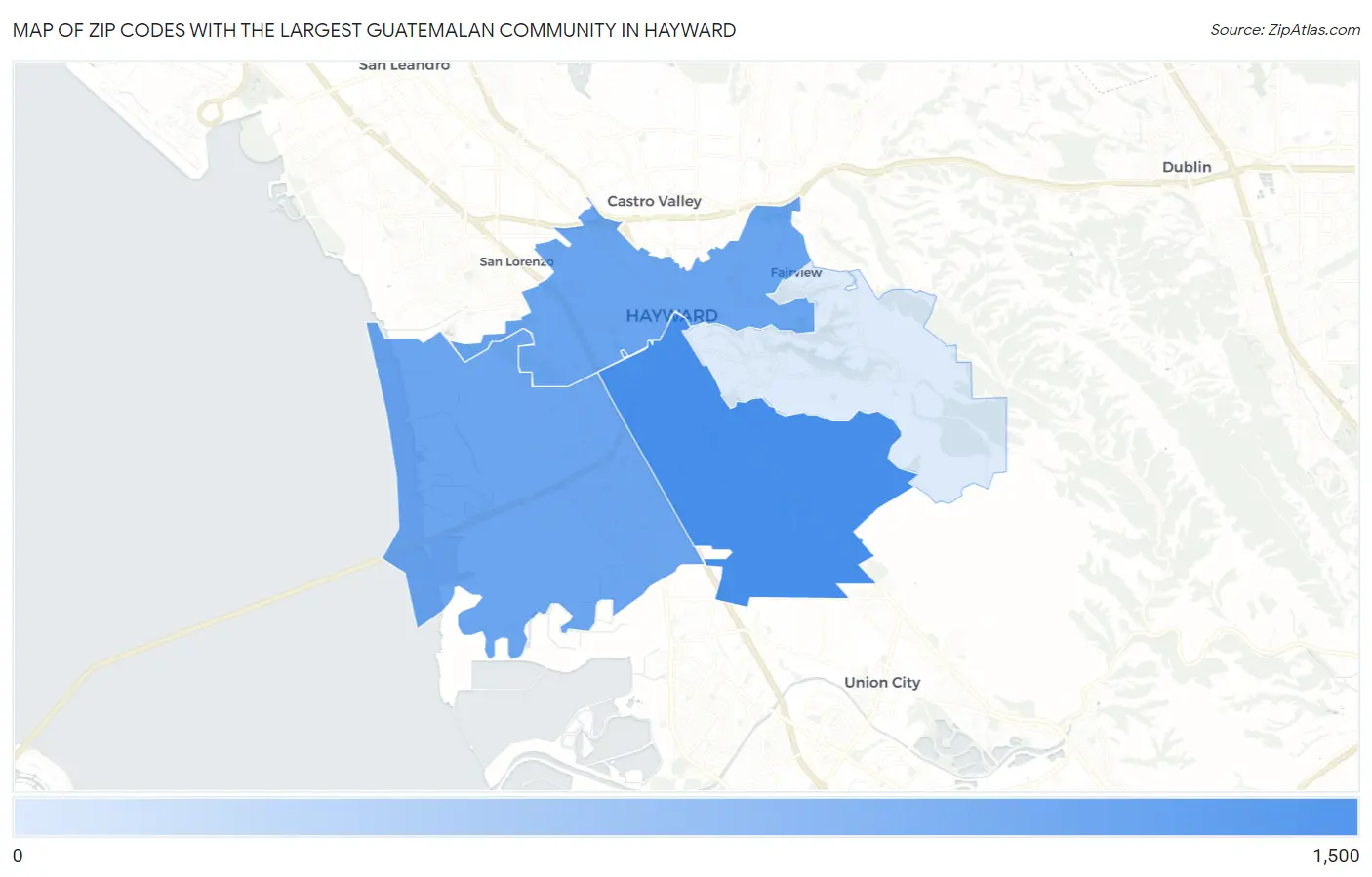 Zip Codes with the Largest Guatemalan Community in Hayward Map