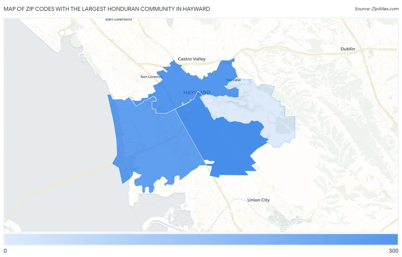 Zip Codes with the Largest Honduran Community in Hayward Map